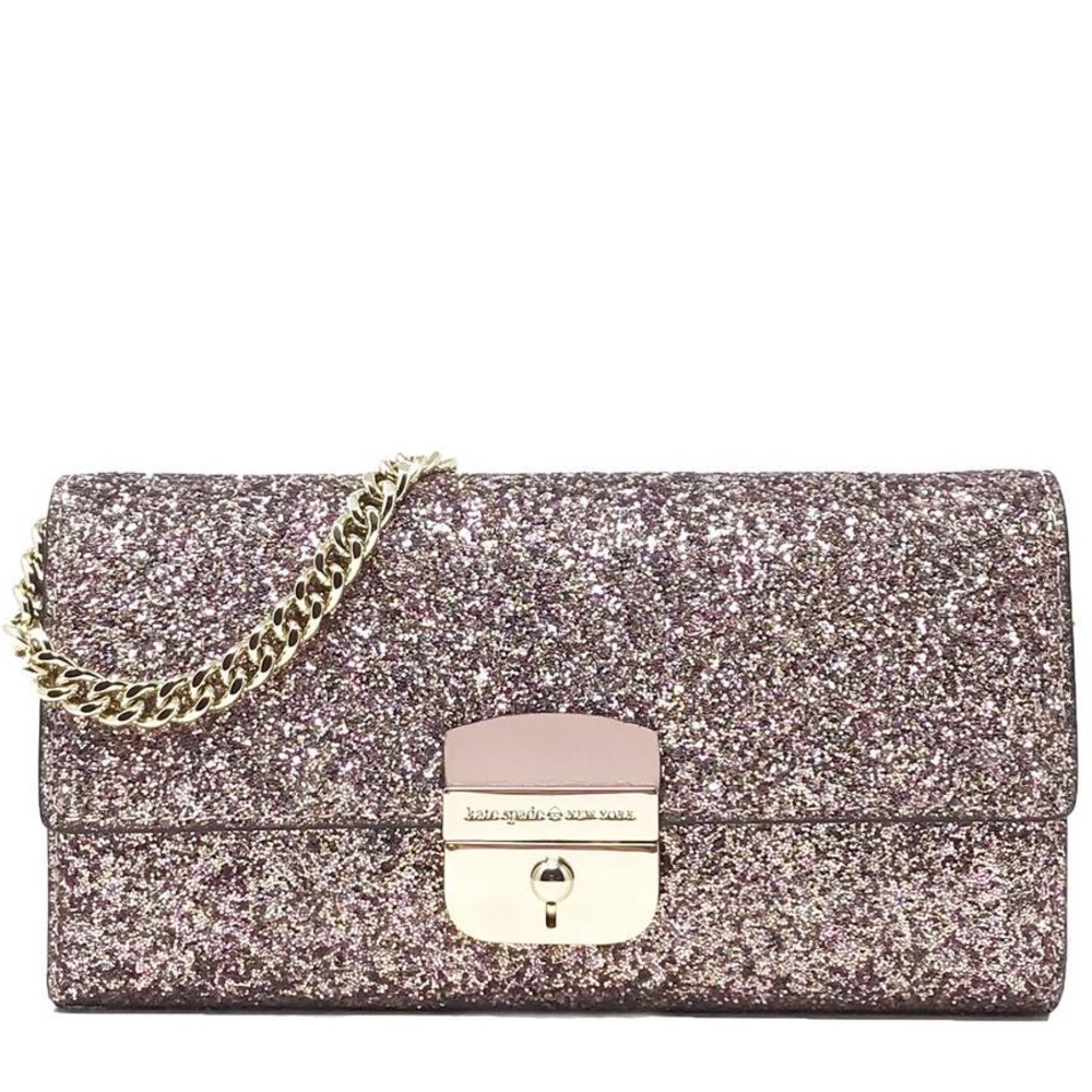 Kate Spade Rose Gold Sunset Lane Glitter Clutch Wallet - Picture 13 of 16